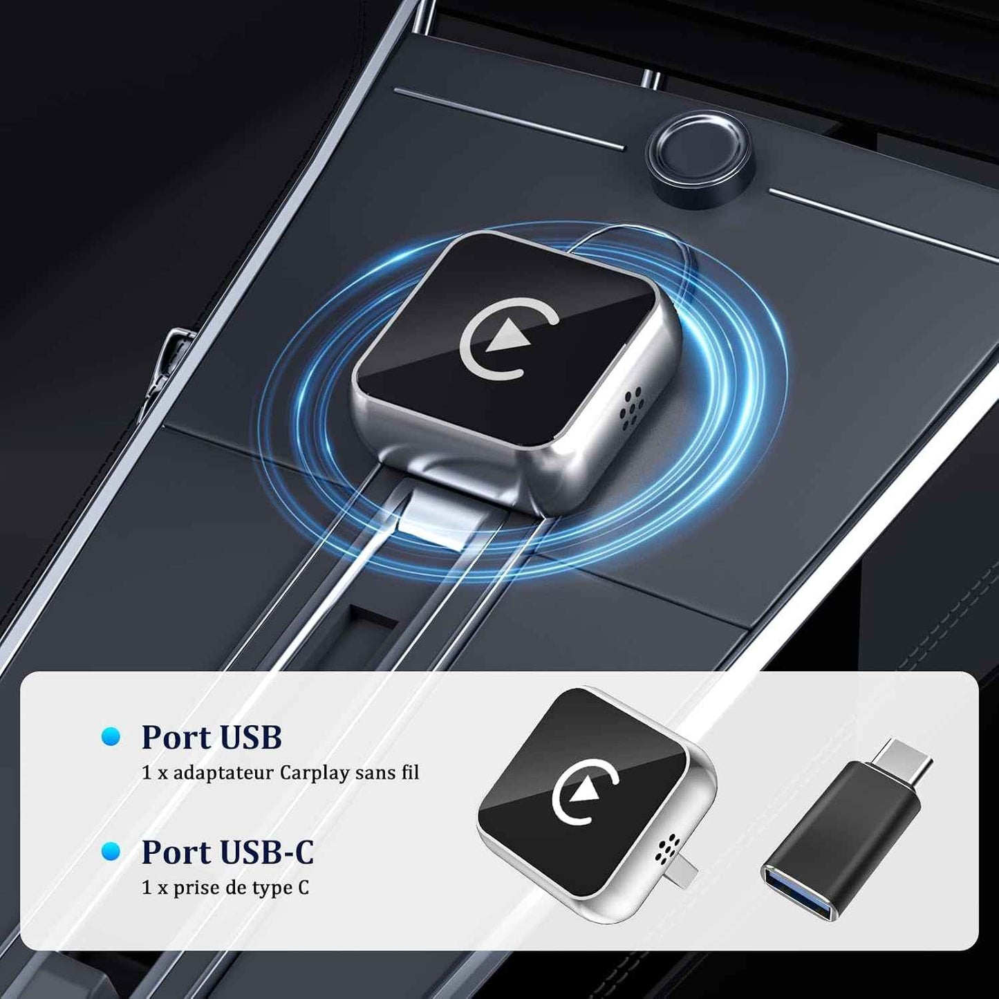 Carplay Sans Fil 2 En 1 Pour Apple Carplay/Android Auto Adaptateur | Mini Sans Fil Pour Iphone Ios 10+/Android 11+ Et plus De 2016 Voitures, Typ-C/Usb, Car Play Voiture (‌Gris Foncé‌) 1 Pièce