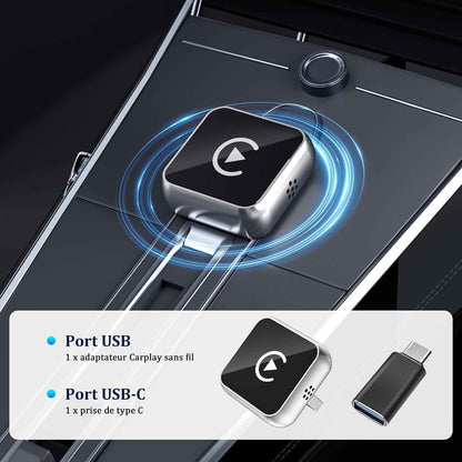 Carplay Sans Fil 2 En 1 Pour Apple Carplay/Android Auto Adaptateur | Mini Sans Fil Pour Iphone Ios 10+/Android 11+ Et plus De 2016 Voitures, Typ-C/Usb, Car Play Voiture (‌Gris Foncé‌) 1 Pièce