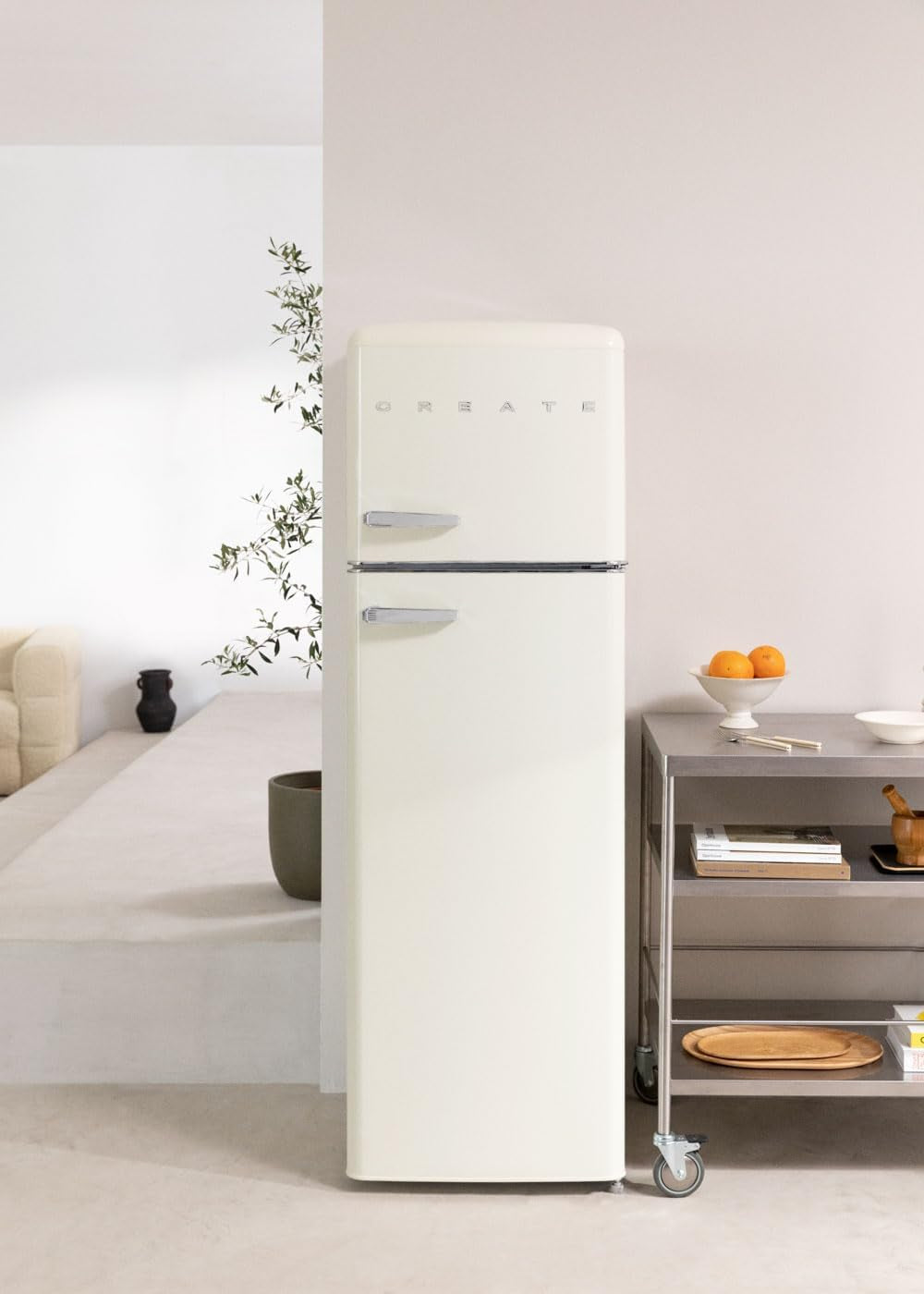 / FRIDGE STYLANCE Top/Réfrigérateur Combiné Blanc Cassé/Style Rétro Vintage, Avec Congélateur, Ouverture 135º, Pratique, Matériaux Résistants, 246L, 55X61,5X166,5Cm
