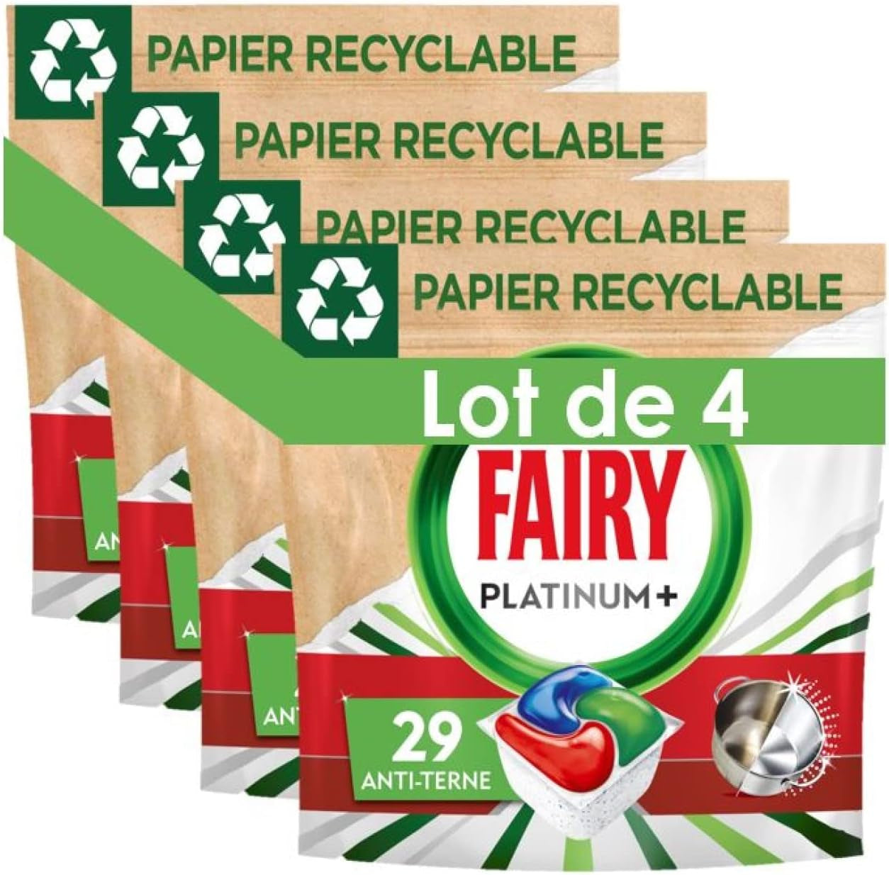 Platinum plus All in One Tablettes Lave-Vaisselle, Original, 29X4, Emballage En Papier Recyclable, Pour Une Vaisselle Comme Neuve, Élimine L’Apparence Terne, Sans Prélavage