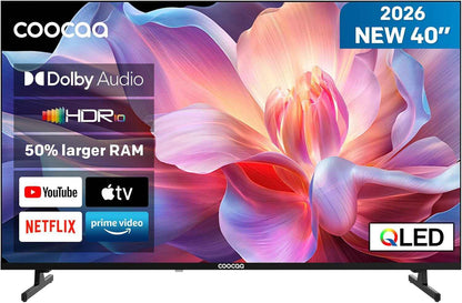 40 Pouces (100 Cm) Smart TV FHD Television LED, QLED, HDR 10 Dolby Audio Bluetooth 5,1 Tuner DVB-T/T2/C/S/S2 CI+ Low Blue Light, 1.5GB (40CTQH38Z, 2026 Nouveau Modèle)