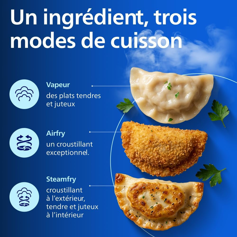 Airfryer 5000 - Air Fryer Panier Flexible 9.5L, Cuisson Vapeur | Megabasket 9.5L Ou 3+6L, Séparateur Amovible, 28 Modes,Technologie Rapidair & Steamfry, Auto Steamclean, Inox (NA565/00)