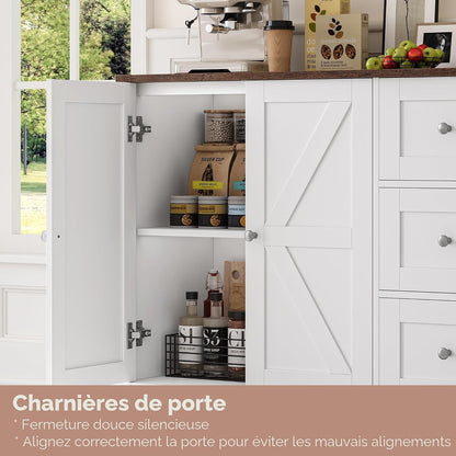 Meuble De Rangement, Buffet Cuisine, Blanc Et Marron | 3 Tiroirs Et 2 Portes, Meuble Cuisine Placard Pour Cuisine, Salle À Manger, Salon