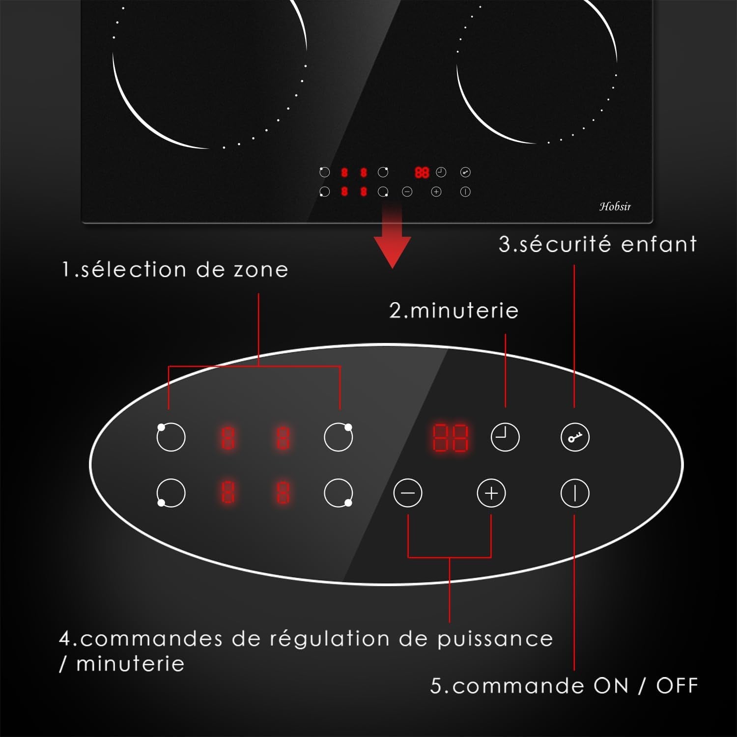 60 Cm Plaque De Cuisson Vitrocéramique 4 Feux, 6000 Watts | Minuterie De 99 Minutes, Verrouillage De Sécurité Pour Enfants, 9 Niveaux De Puissance, 220-240 V