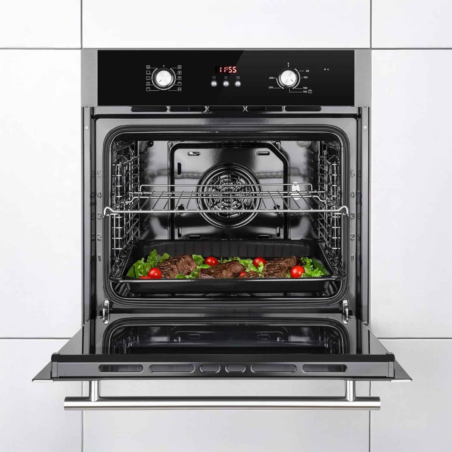 Cuisinière: 60Cm Four Encastrable BO8805SS + 77Cm Plaque Induction IH87704RL | Gril | Air Chaud | Timer Automatique | Double Vitrage D'Isolation Thermique | Sécurité Enfant | SET8805IH877RL