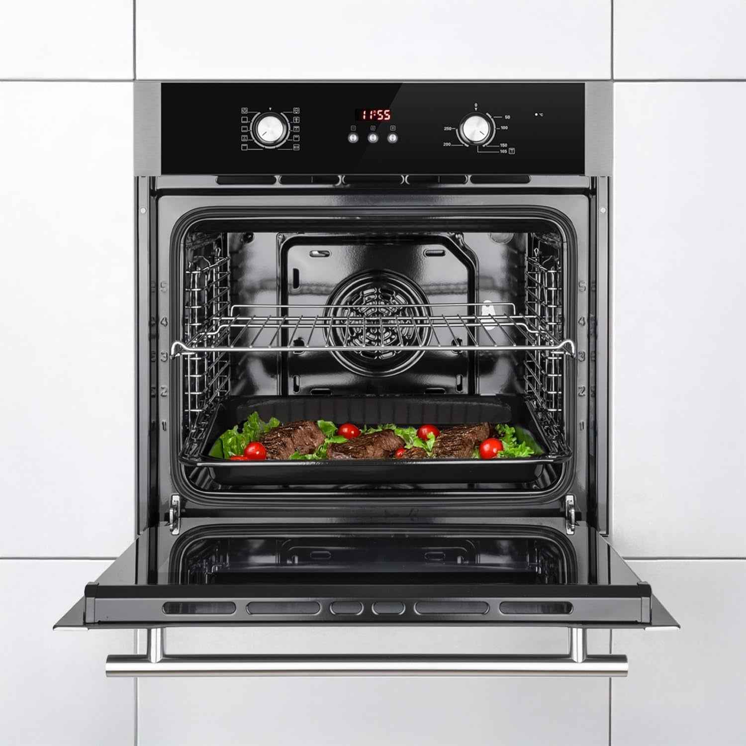 Cuisinière: 60Cm Four Encastrable BO8805SS + 77Cm Plaque Induction IH87704RL | Gril | Air Chaud | Timer Automatique | Double Vitrage D'Isolation Thermique | Sécurité Enfant | SET8805IH877RL