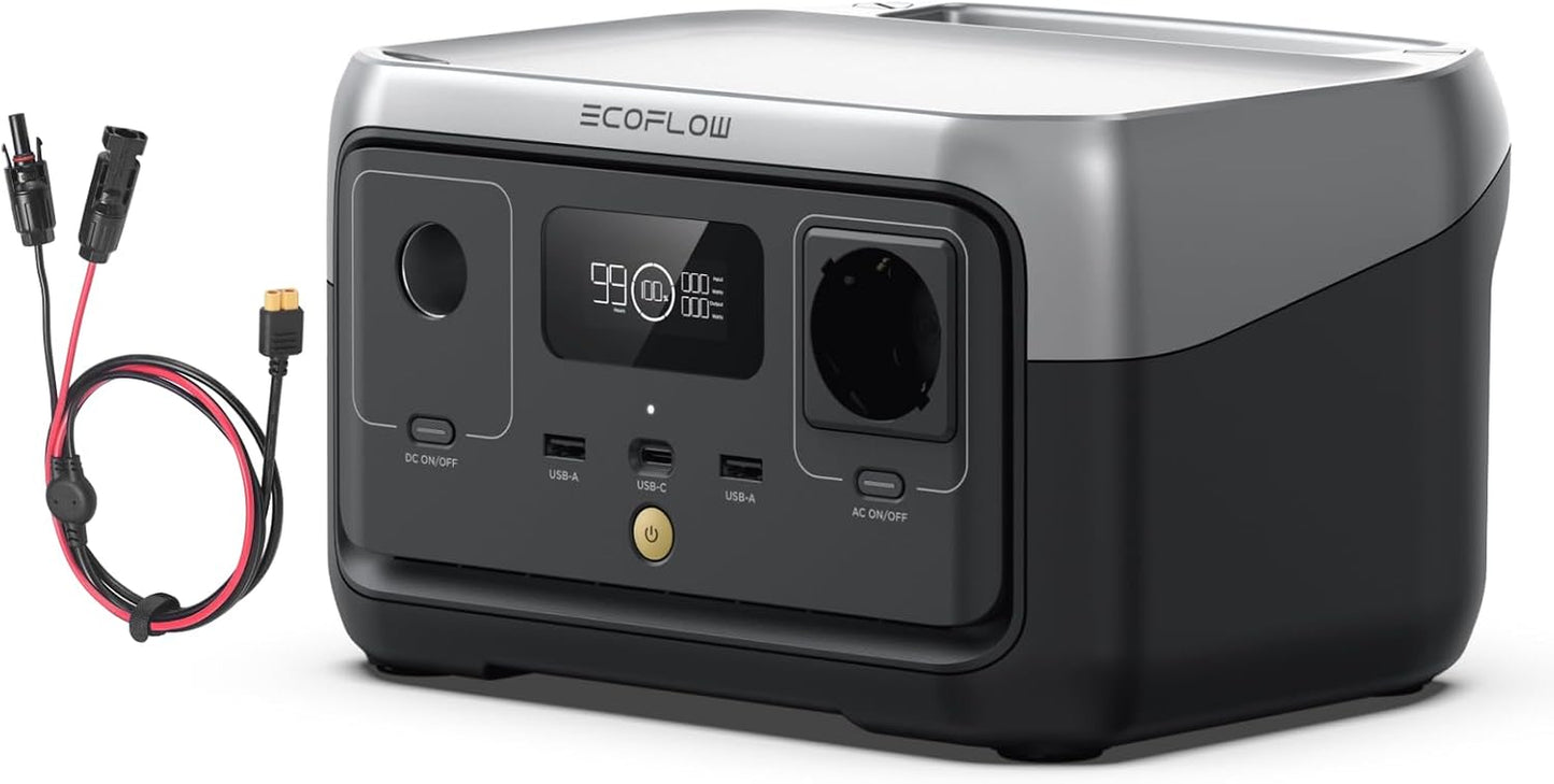 Station Électrique Portable  RIVER 2, Batterie Lifep04, 256 Wh/Charge Rapide En 1 Heure, Sortie 600 W Max, Générateur Solaire Pour Camping Extérieur/Camping-Cars Avec Câble Solaire | Charge Rapide En 1 Heure, Batterie Nomade Sortie 600 W Max, Générateur S