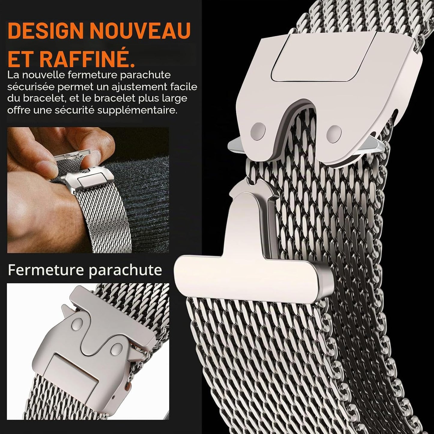Milanais Bracelet En Titane Pour Apple Watch Ultra 3/2/1 49Mm 46Mm 45Mm 44Mm 42Mm(Series 3 2 1), Boucle De Type Parachute, Bracelets En Titane Pour Iwatch SE3/SE2/SE Series 11 10 9 8 7 6 5 4 3 2 1