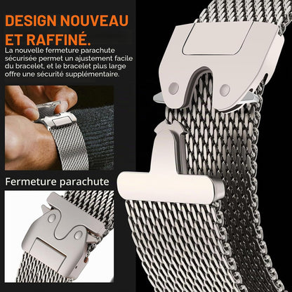 Milanais Bracelet En Titane Pour Apple Watch Ultra 3/2/1 49Mm 46Mm 45Mm 44Mm 42Mm(Series 3 2 1), Boucle De Type Parachute, Bracelets En Titane Pour Iwatch SE3/SE2/SE Series 11 10 9 8 7 6 5 4 3 2 1