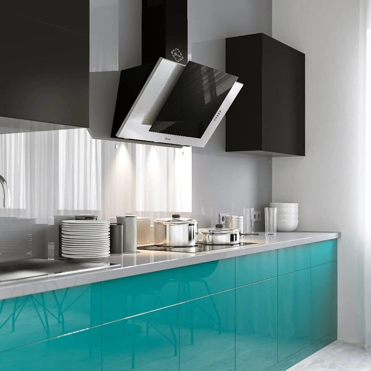 Hotte De Cuisine À Tête Libre 482 50 IS, Hotte D'Aspiration 50Cm 1000 M³/H Acier Inox Verre Noir