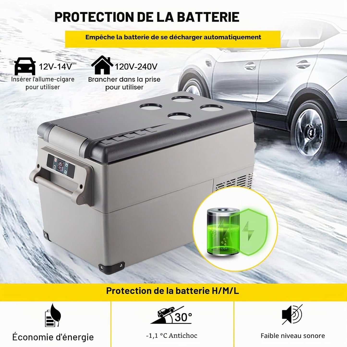 Glacière Électrique Voiture, 35 L, Réfrigérateur Portable À Compression, Mini Frigo, 69,3X34,5X38,1 Cm, Mini Congélateur Avec Écran LCD Numérique -20 À 20 ℃ Pour Maison/Voiture/Camping