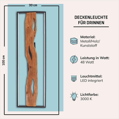 Deckenlampe Landhaus-Stil, Dimmbar, Holzoptik, Lampe | Plafonnier LED, 100X14X30 Cm, 6600 Lm 3000 K, Métal/Bois/Plastique