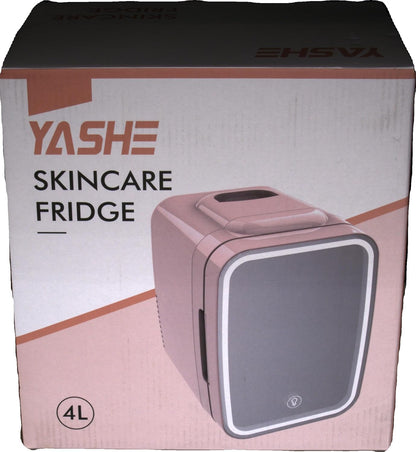 Mini Frigo Pour Chambre, Frigo Skincare Avec Miroir LED, Petit Frigo De 4L Portable, Thermoelectrique Chauffe & Refroidisseur 220V AC / 12V DC Pour Voiture, Bureau, Dortoir (Rose)
