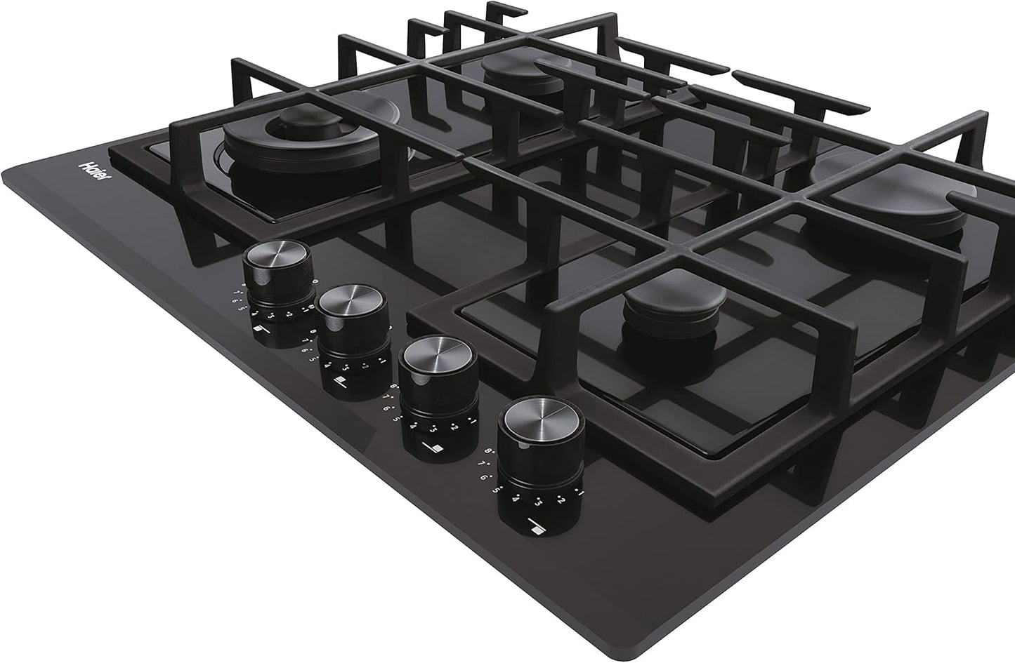 Series 4, HAVG6BF4HB, Four À Gaz En Verre 4 Feux, 60 Cm, Biseauté, Preci Flame, Grilles En Fonte, Commandes Avant Noires, 9650 W, Noir 51X59,5Cm