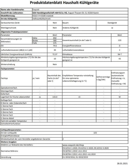 Exquisit Réfrigérateur KS16-V-H-010D - Blanc - Appareil Sur Pied - Volume : 134 L - Blanc