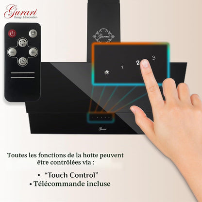 Hotte Murale 90 Cm  GCH D 268 9 Prime/Hotte Aspirante Noire Classe a 1000 M³/H Avec Télécommande/Hotte De Cuisine Avec Evacuation Ou Recyclage/Hotte Inclinée Avec Filtre À Charbon