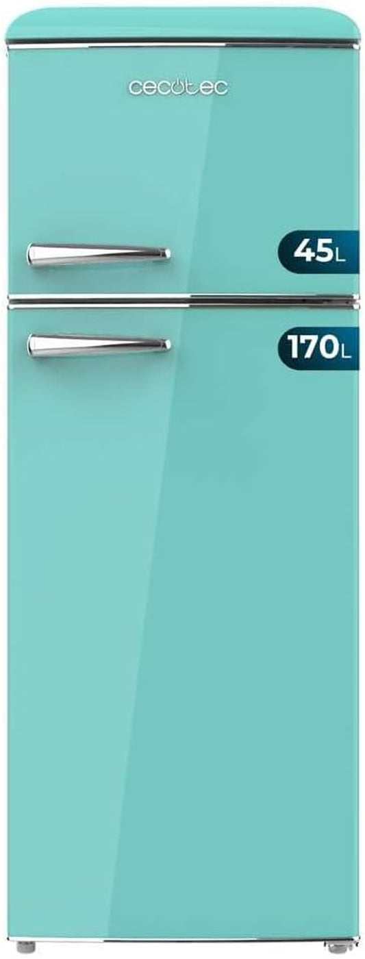 Réfrigérateur À Deux Portes Rétro 215 L Bolero Coolmarket 2D Origin 215 Vert. Hauteur 148,2 Cm Et Largeur 55,2 Cm, LED, Poignée Chromée, Étagères En Verre, Contrôle De La Température