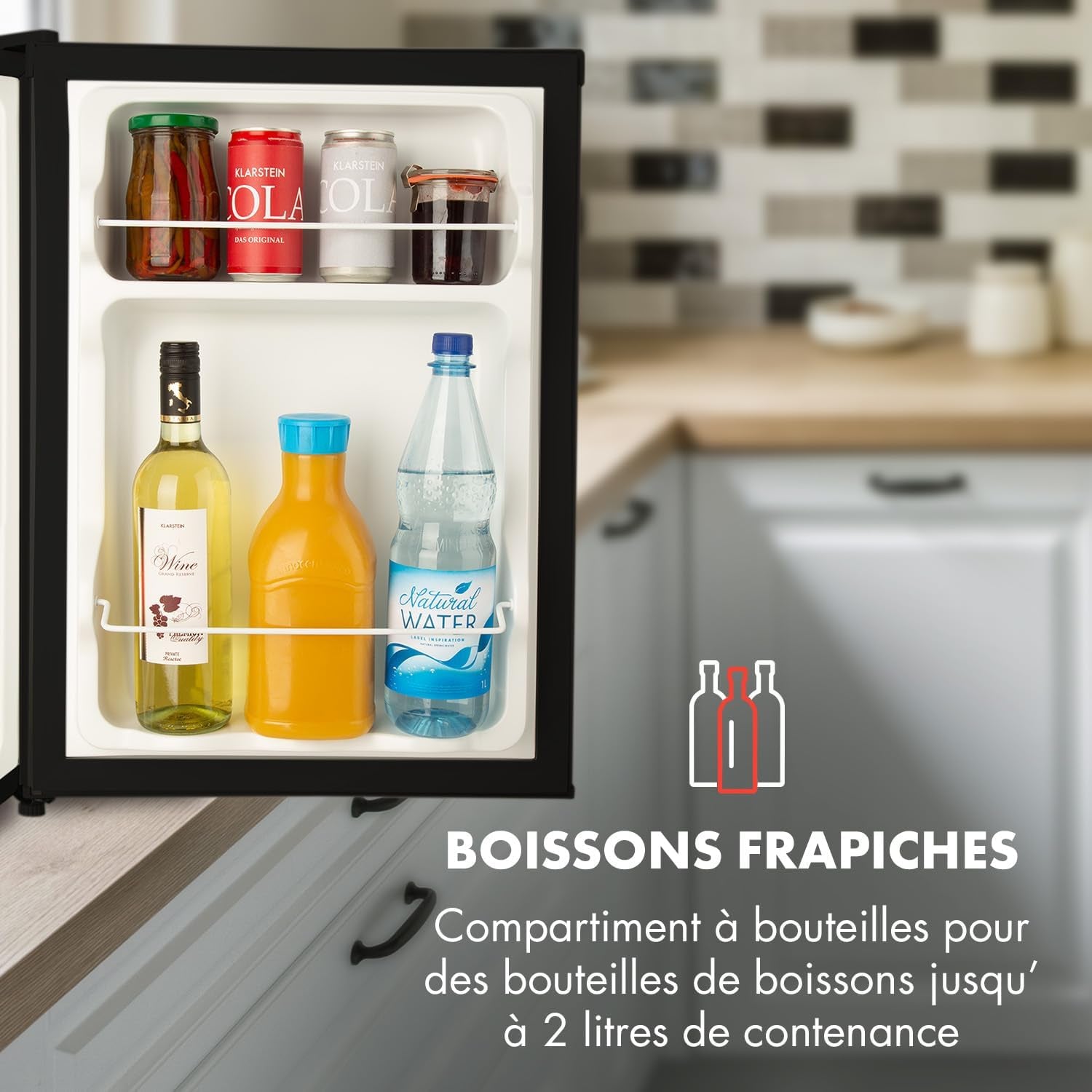 Mini Frigo De Chambre Pour Boissons, Petit Frigo Silencieux, Mini Bar Intérieur, Bières, Petit Refrigerateur Camping, 3 Niveaux Refroidissement, Bac Recepteur, Frigo Cosmetique, 0-10°C, 65L