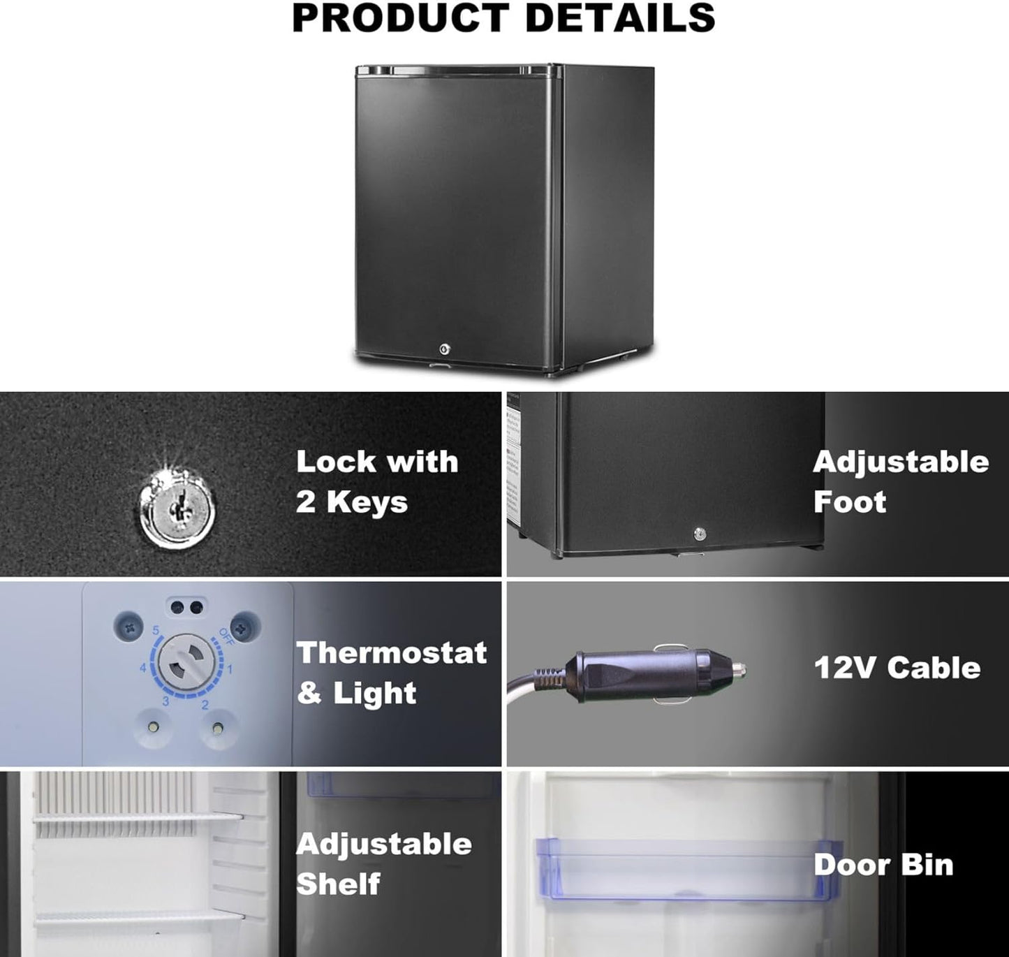 Frigo 12V 220V Camping Car, 53L, Frigo Caravane, Frigo Voiture 12V, Pour Camping Car Caravane Van Fourgon Chambre Bureau Hôtel, Noir