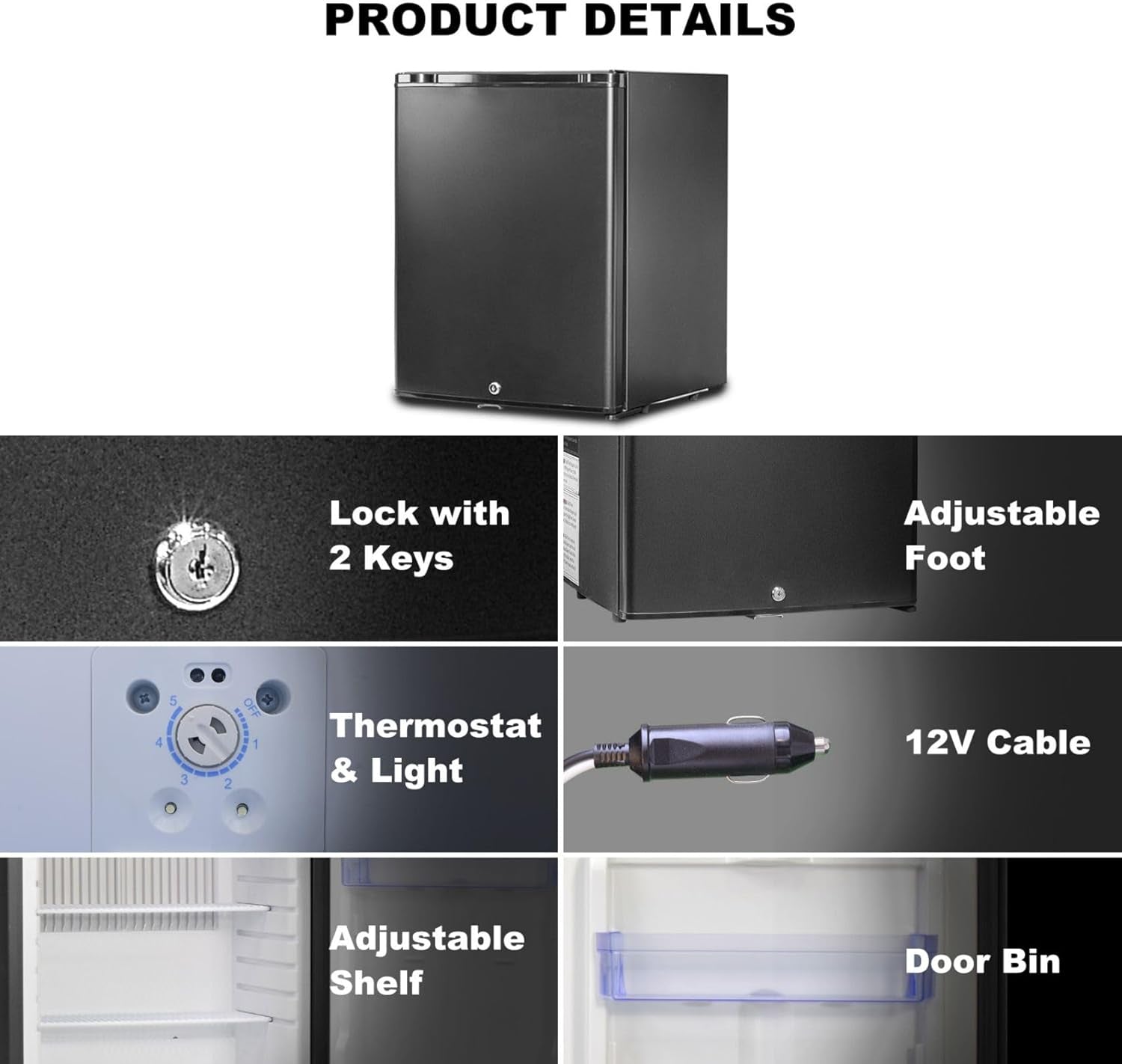 Frigo 12V 220V Camping Car, 53L, Frigo Caravane, Frigo Voiture 12V, Pour Camping Car Caravane Van Fourgon Chambre Bureau Hôtel, Noir