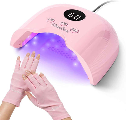 Lampe UV Ongles Gel Avec Gants UV, P-Plus30A Pour Séchage Flash | 24W, Minuterie 30S/60S/90S, Capteur Intelligent, Écran LCD, Format Compact, Sèche-Ongles Professionnel Pour Salon Et Maison
