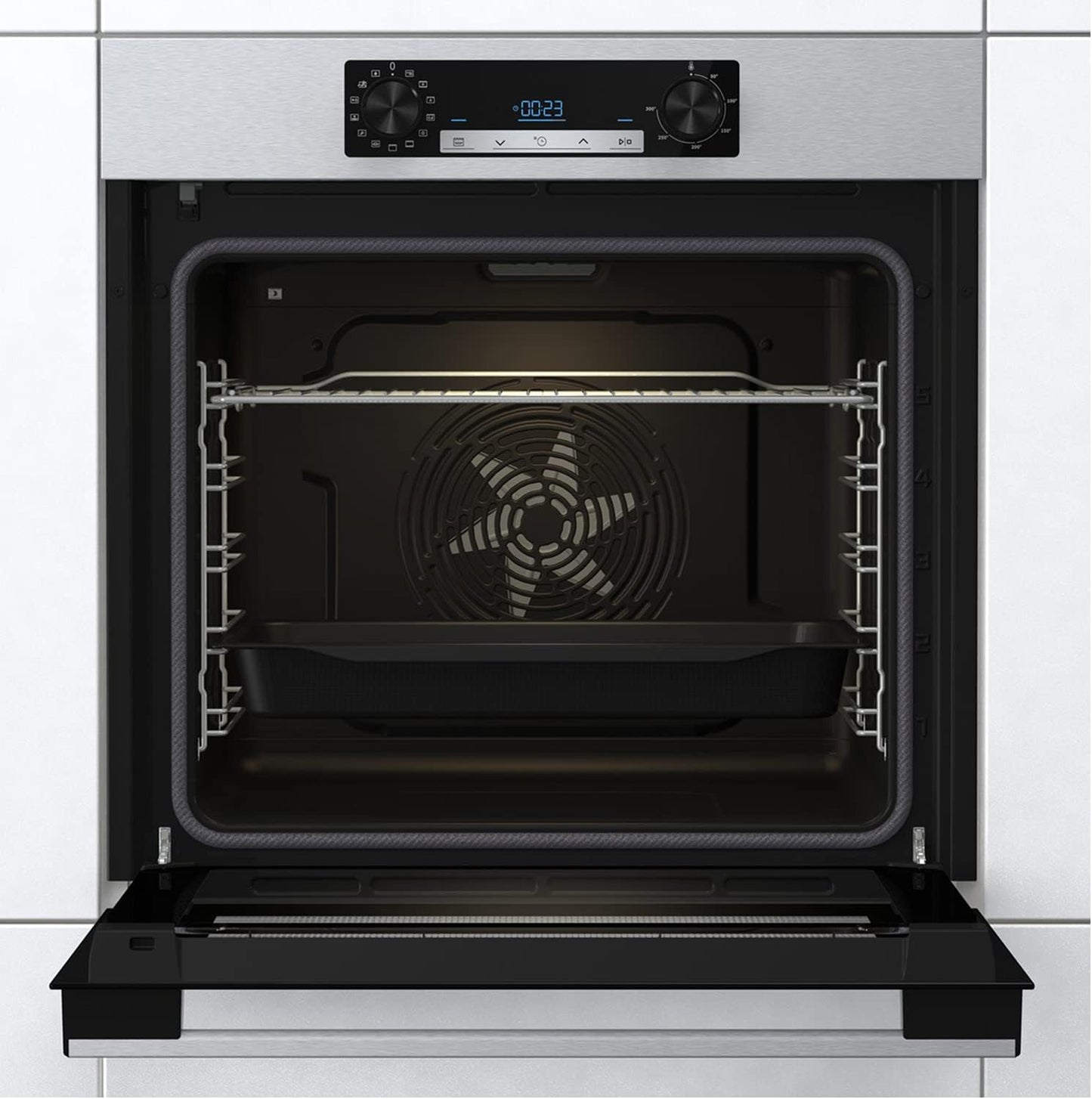 Hisense BI64211PX Four Multifonction - Cavité XXL De 77L, Pyrolyse, 13 Fonctions, Fonction Pizza 300°C, Airfry, Affichage LED, Inox, Classe A+