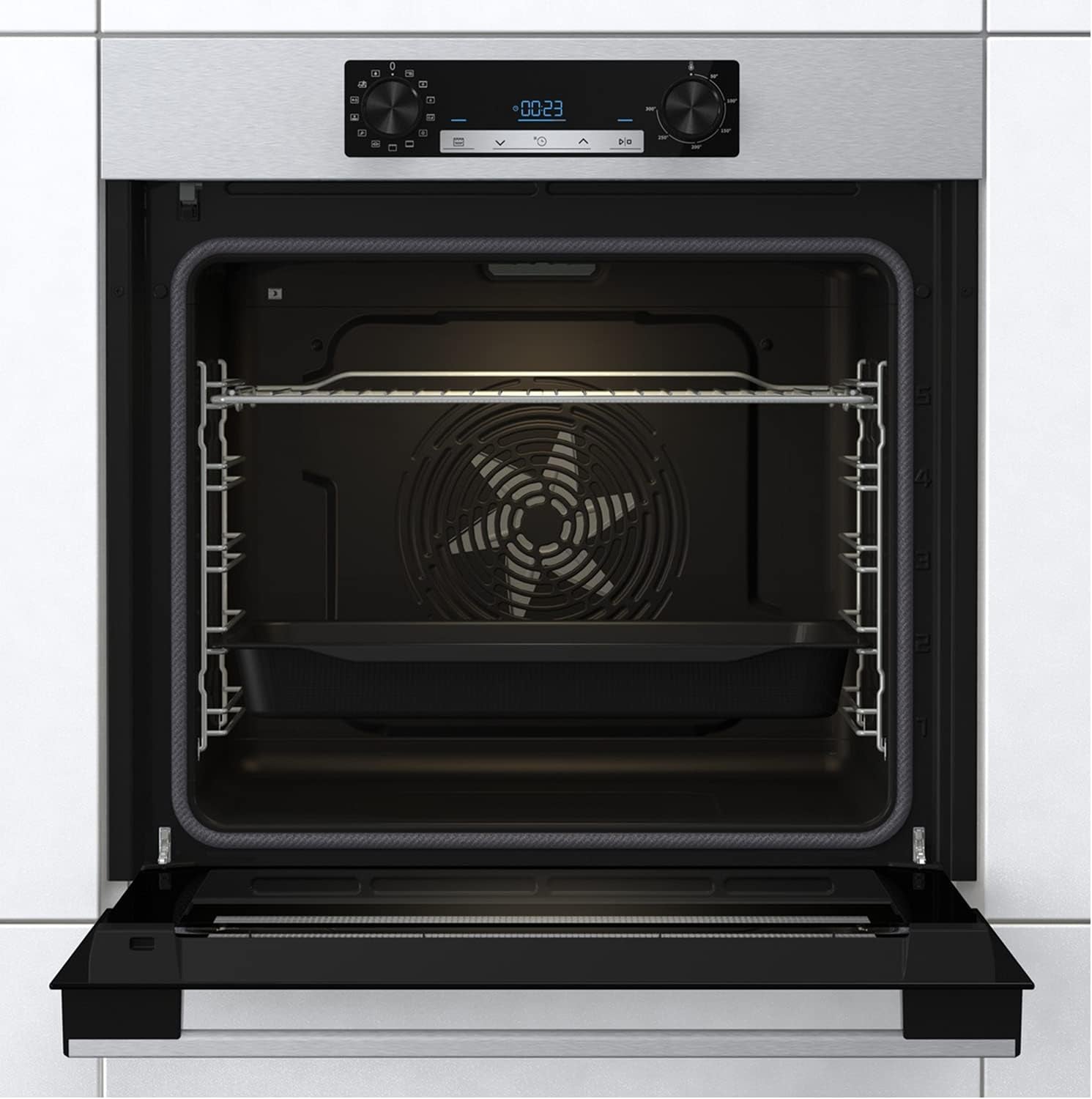 Hisense BI64211PX Four Multifonction - Cavité XXL De 77L, Pyrolyse, 13 Fonctions, Fonction Pizza 300°C, Airfry, Affichage LED, Inox, Classe A+