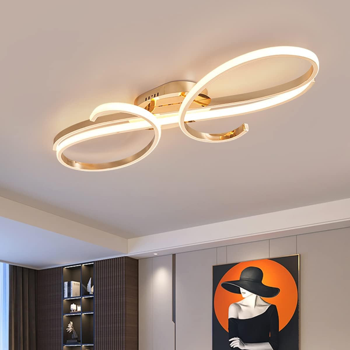 LED Design Plafonnier Salon Moderne Lustre Dimmable Salle À Manger Lustre Salle À Manger, Chambre À Coucher, Salon Métal Chromé Plafonnier (Or, L60Cm)