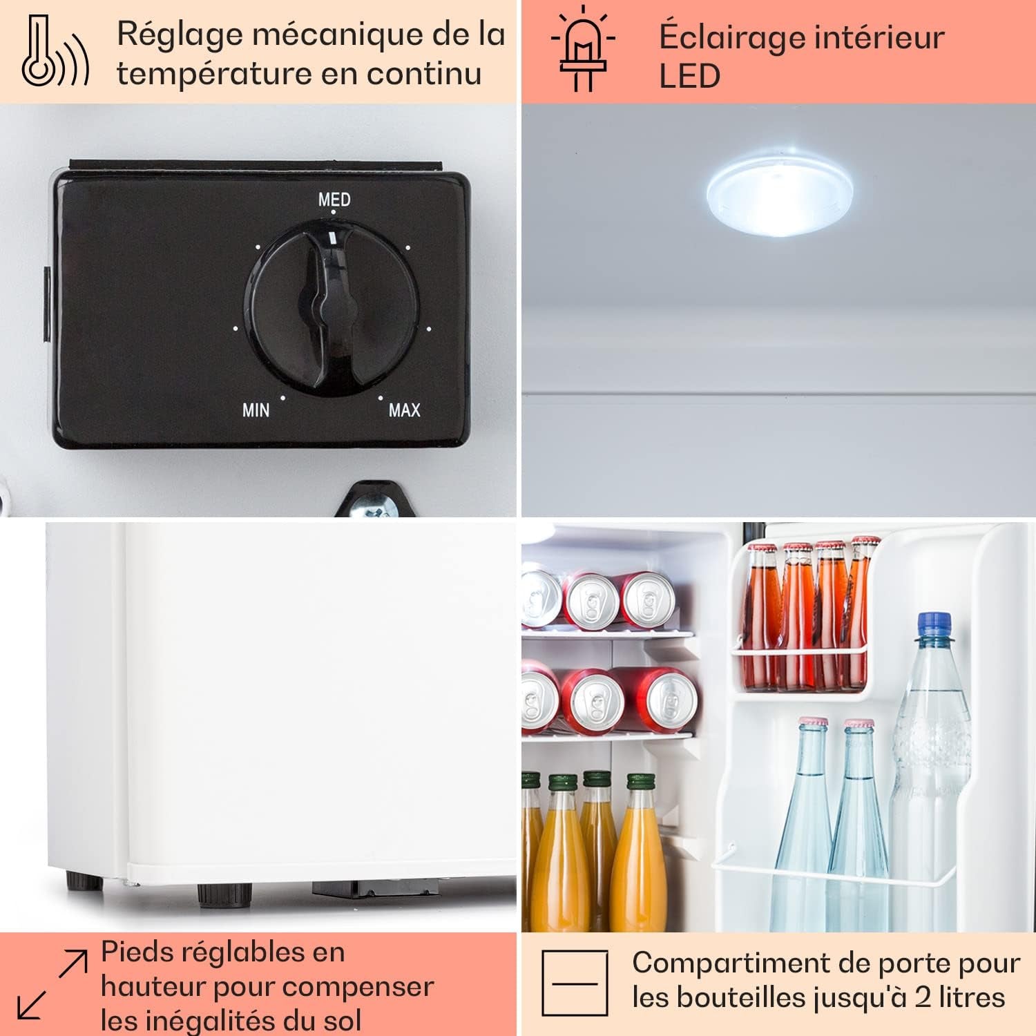 Mini Frigo De Chambre De 38L Pour Boissons Et Bieres, Petit Frigo Silencieux, Mini Bar Intérieur/Ext, Petit Refrigerateur Camping, Stockage De Vins, Cosmetique, Étagères Réglables, 6-18°C
