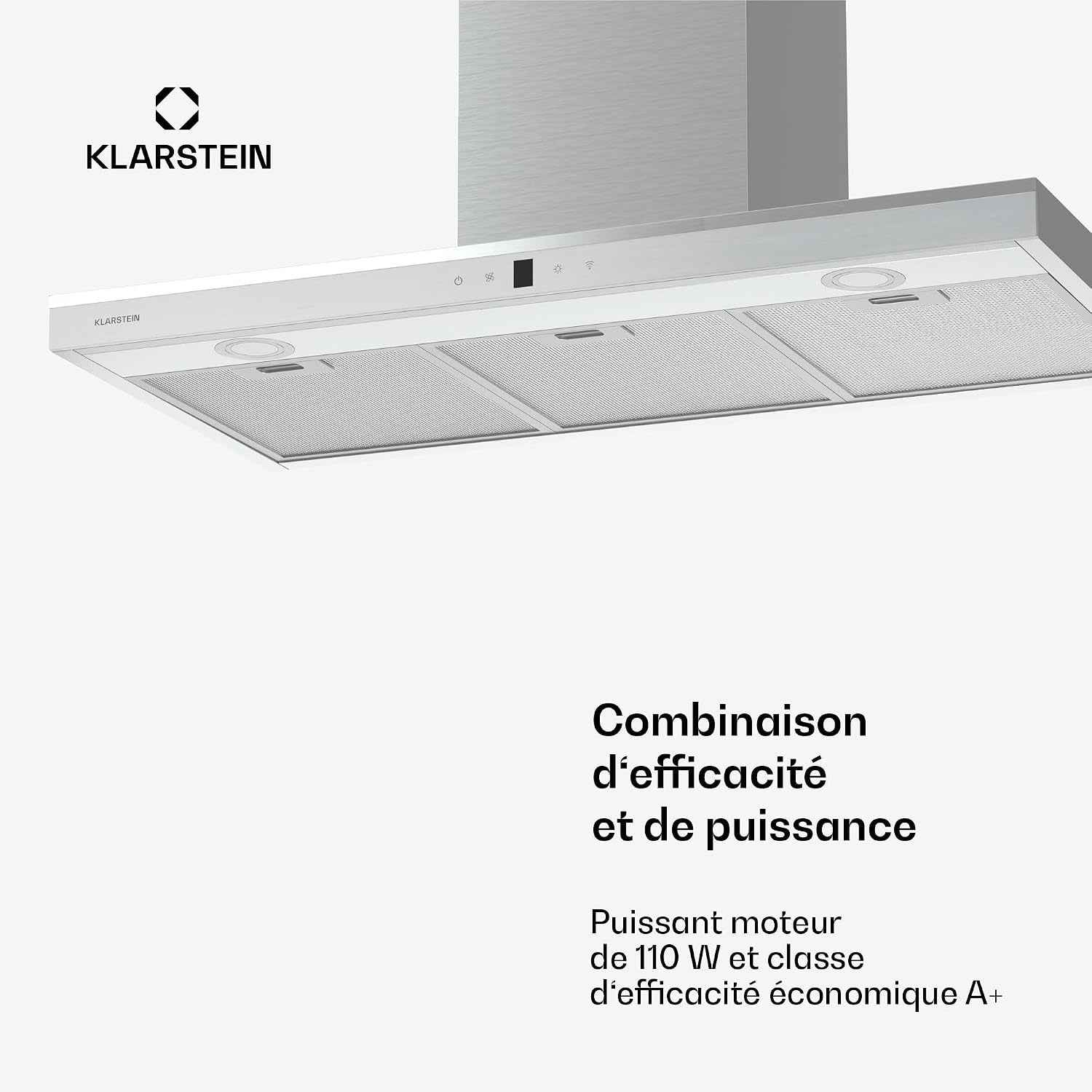 Klarstein Auriana Hotte Murale - 90Cm Hotte Aspirante, Débit 700 M³/H, A+ Énergie, Éclairage LED 6000K, Wifi & Tactile, Silencieuse 56 Db, Filtre À Charbon, Noir