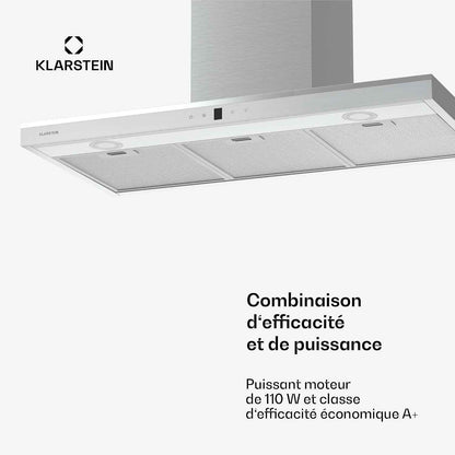 Klarstein Auriana Hotte Murale - 90Cm Hotte Aspirante, Débit 700 M³/H, A+ Énergie, Éclairage LED 6000K, Wifi & Tactile, Silencieuse 56 Db, Filtre À Charbon, Noir