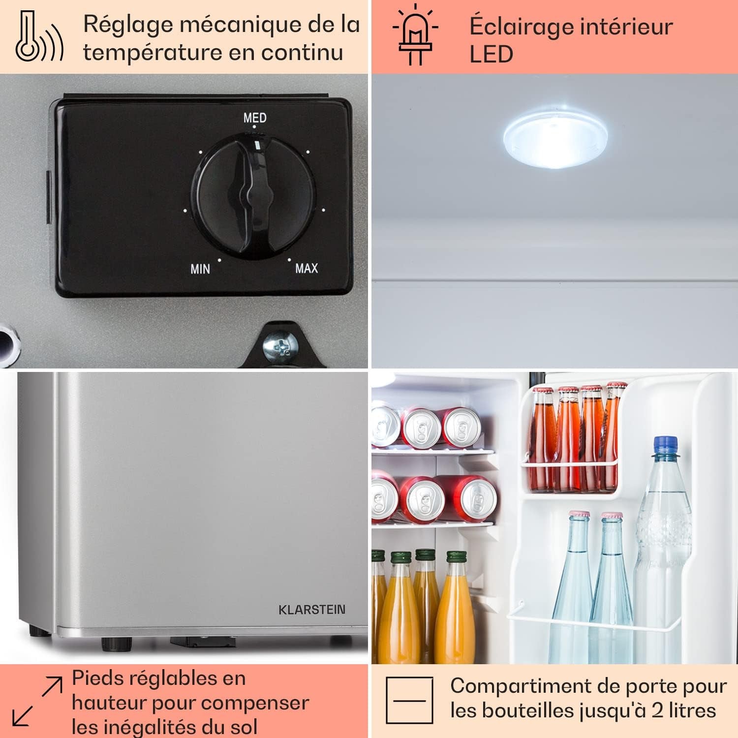 Mini Frigo De Chambre De 38L Pour Boissons Et Bieres, Petit Frigo Silencieux, Mini Bar Intérieur/Ext, Petit Refrigerateur Camping, Stockage De Vins, Cosmetique, Étagères Réglables, 6-18°C