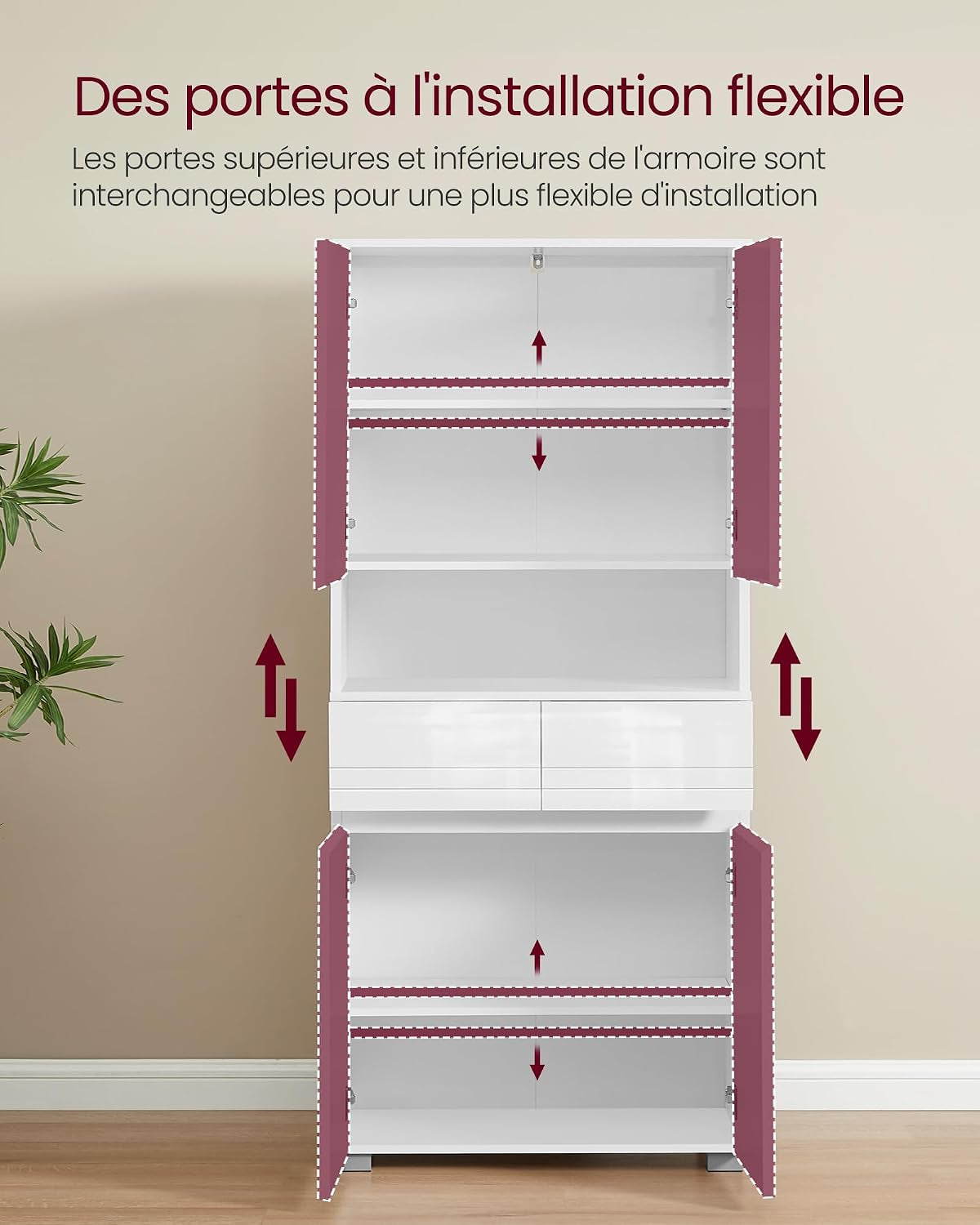 Armoire De Salle De Bain, Meuble De Rangement, Colonne, Avec 2 Tiroirs, Étagères Réglables, Compartiments, 30 X 60 X 170 Cm, Blanc Nuage BBC563W01