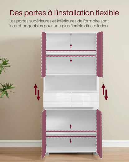 Armoire De Salle De Bain, Meuble De Rangement, Colonne, Avec 2 Tiroirs, Étagères Réglables, Compartiments, 30 X 60 X 170 Cm, Blanc Nuage BBC563W01
