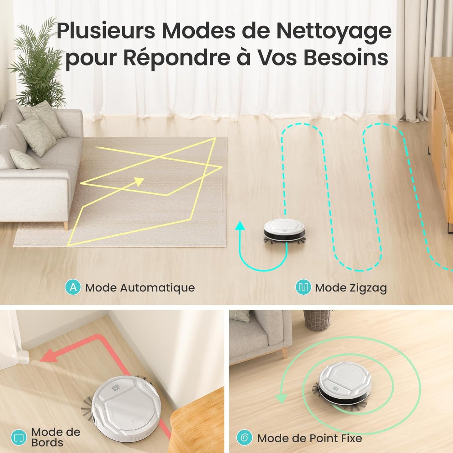 Aspirateur Robot, Robot Aspirateur Autonomie Mince Silencieux, Connecté Avec Wifi/Alexa/App, 3 Modes D'Aspirations, Programmable, Idéal Pour Les Poils D'Animaux Tapis Sols Durs, M210 Blanc