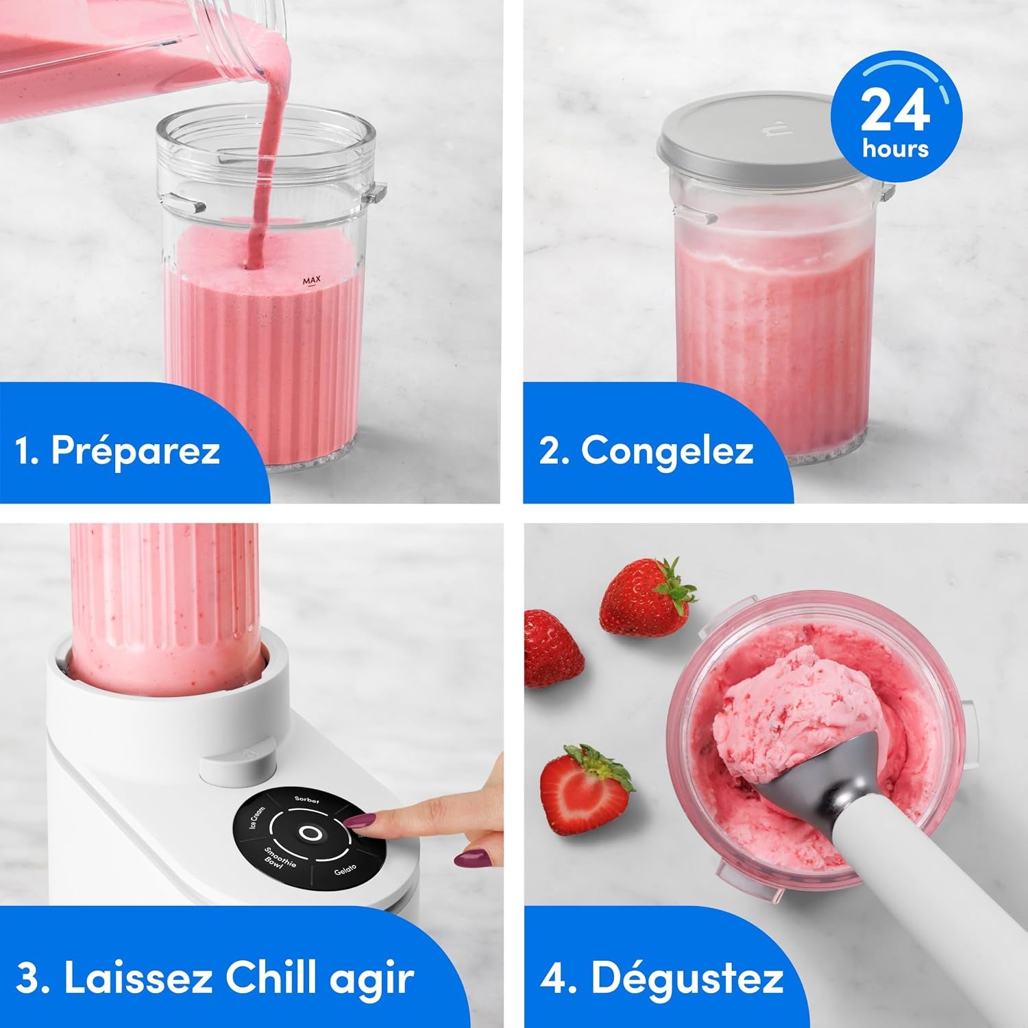 Chill – Machine À Desserts Glacés, Gelato, Sorbet, Smoothie, Yaourt Glacé, Crème Glacée, 5 Programmes Automatiques, 3 Récipients, Couvercles, Idéale Pour Les Familles, Blanche (NBD0503W)