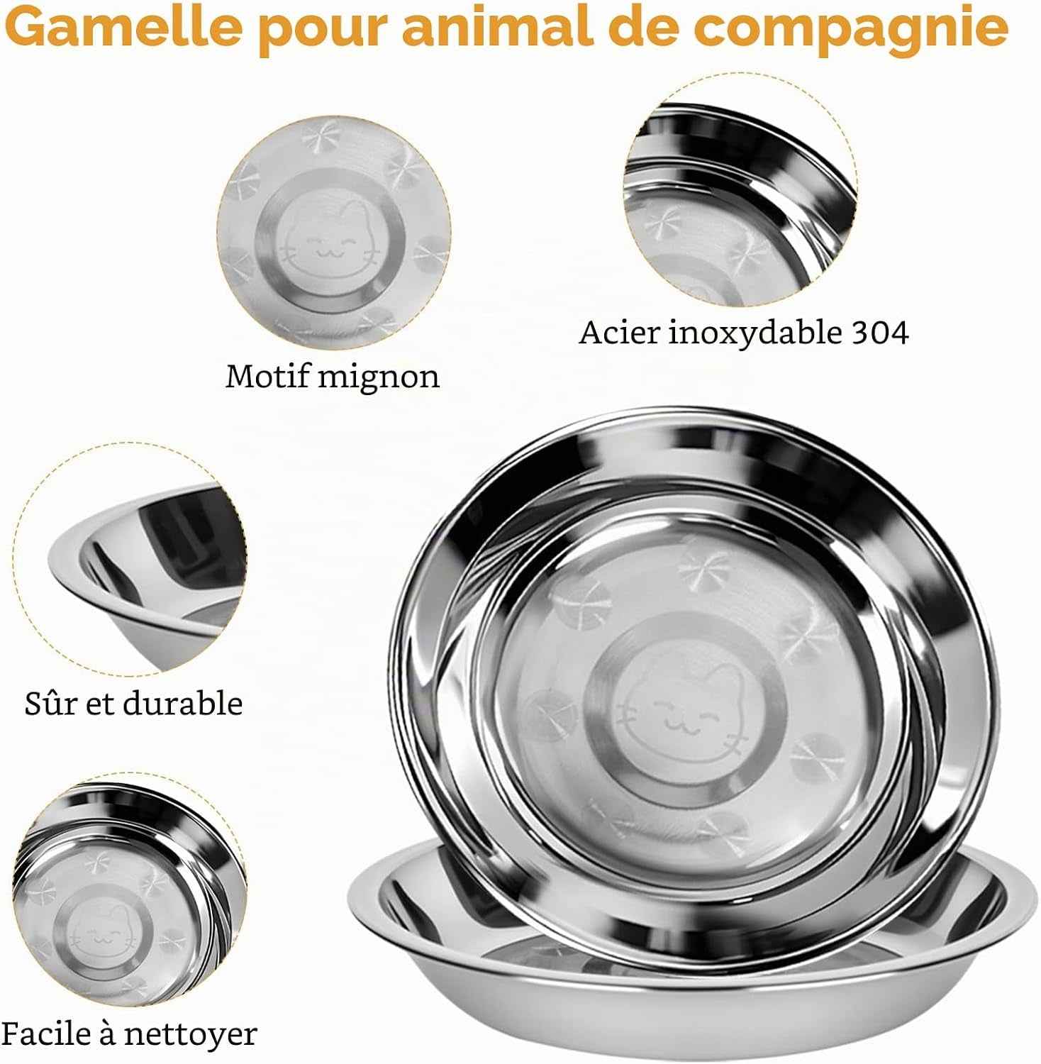 Lot De 6 Gamelles Pour Chat, Gamelle Plate En Acier Inoxydable | Bol Chat Plat anti Moustache, Assiette Chat Basse, Facile À Nettoyer, Pour Eau Et Nourriture, Idéal Chat Et Petit Chien