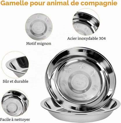 Lot De 6 Gamelles Pour Chat, Gamelle Plate En Acier Inoxydable | Bol Chat Plat anti Moustache, Assiette Chat Basse, Facile À Nettoyer, Pour Eau Et Nourriture, Idéal Chat Et Petit Chien