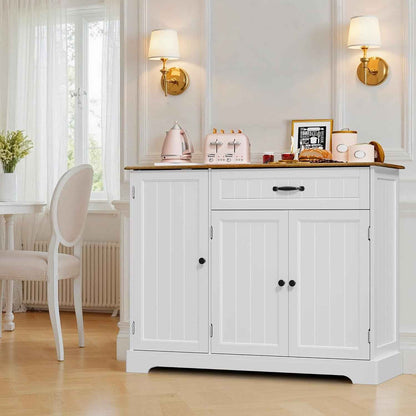 Buffet Avec 1 Tiroir, Étagère De Porte À 3 Niveaux Et Grand Espace De Rangement, Buffet Avec Dispositif Anti-Basculement Et Coins Arrondis, Pour Cuisine, Salon Ou Chambre À Coucher, Vintage