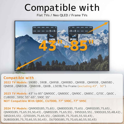 Support Mural Fixe Pour 2021 Samsung TV, Micro Gap Support Mural TV Pour Téléviseurs 43-85 Pouces Neo QLED, QLED and Crystal UHD Avec Capacité Max De 60Kg VESA Max De 1700X800Mm
