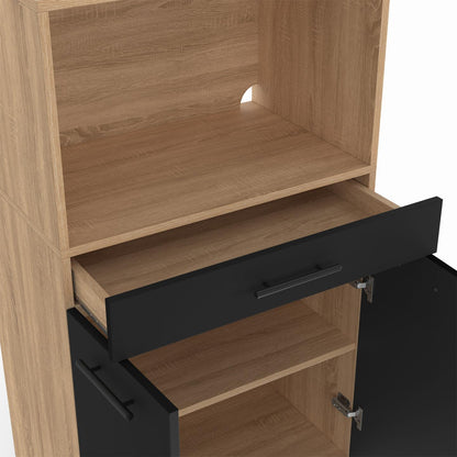 - Buffet Mi-Haut De Cuisine 60 Cm CINA Façon Hêtre Et Noir | Avec 1 Tiroir 2 Portes, Pour Micro-Onde