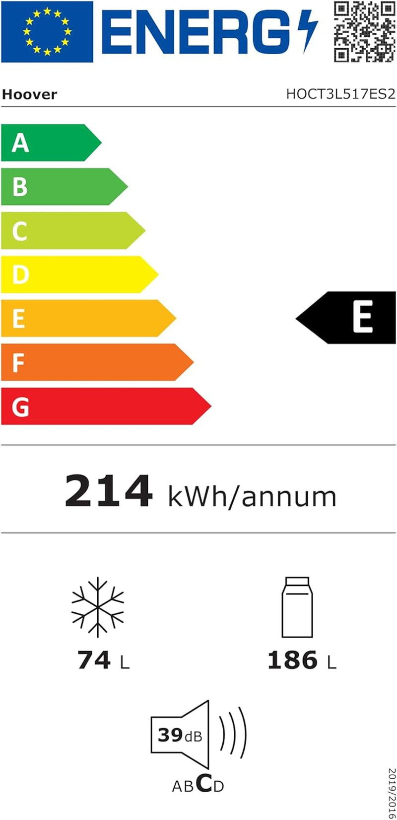 H-FRIDGE 300 HOCT3L517ES2 Frigo-Congélateur 2D Autonome, Technologie Low Frost, Fonction De Superrefroidissement, Affichage Électronique, Classe Énergétique E, Argent