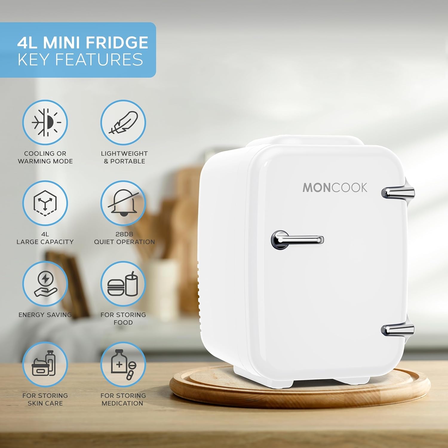 MONCOOK Mini Réfrigérateur - Mini Réfrigérateurs Portables Pour Soins De La Peau, Boissons - Refroidisseur Et Réchauffeur Thermoélectriques