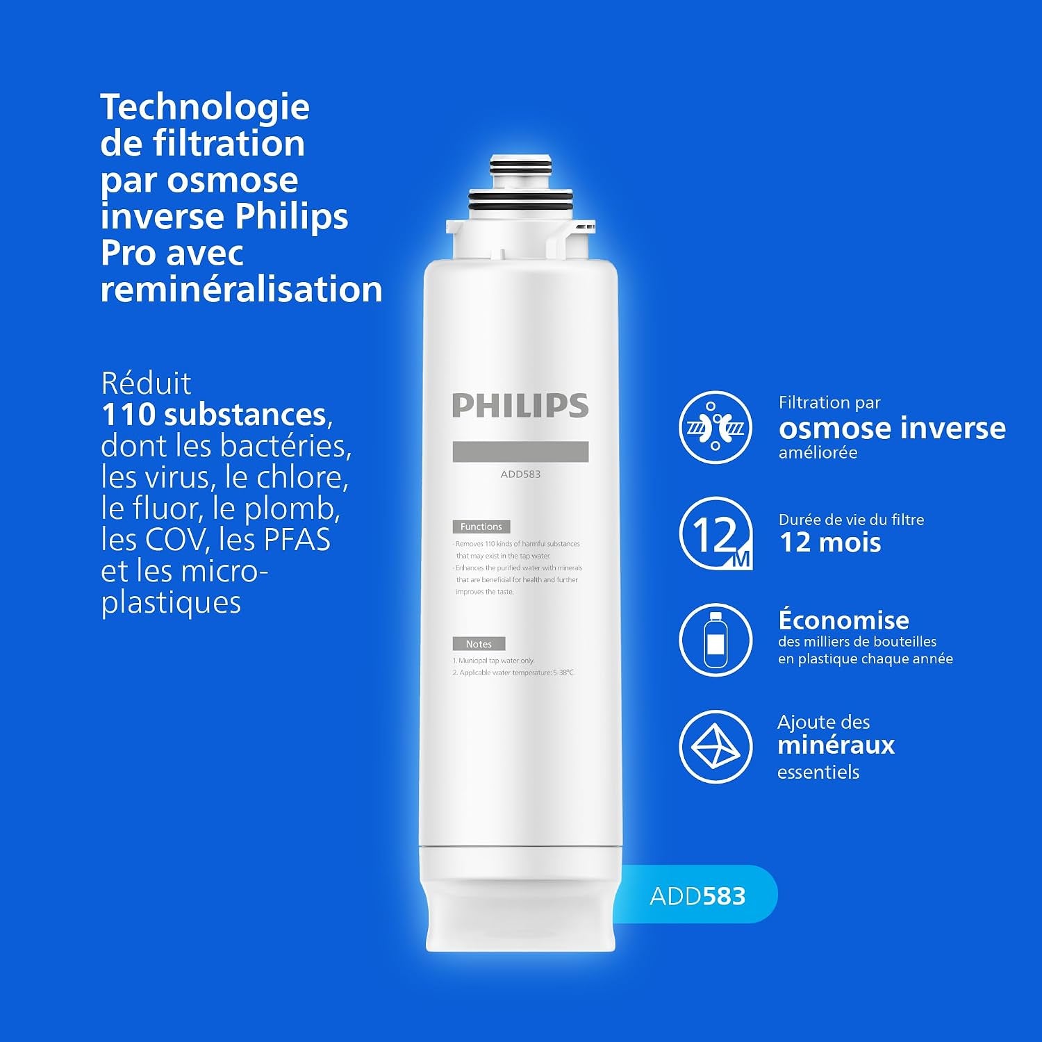 Distributeur D’Eau À Osmose Inverse 7000: Eau Chaude/Froide Filtrée En Secondes, Minéraux Préservés, Filtration RO 6-En-1, >110 Contaminants Réduits, Ratio 3:1, UV-C, Sans Installation, 2000 L