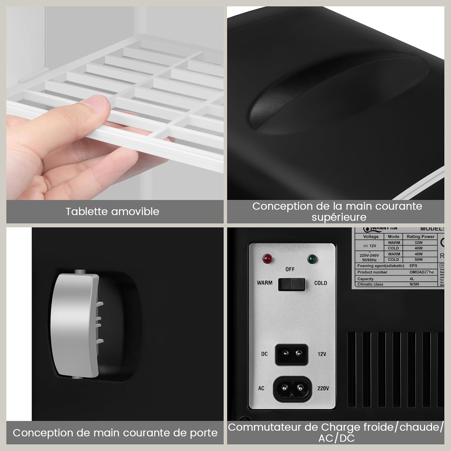 Mini Frigo Portable 4L, Mini Réfrigérateur Cosmétique, Mini Glacière Électrique, Fonction Froid/Chaud, Avec Câble AC 220V/ DC 12V Pour Voiture, Bureau, Chambre (Noir)