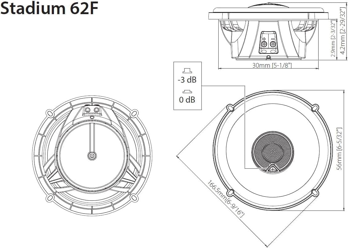 Stadium 62F 6.5 in / 16.5 Cm Haut-Parleur Coaxial 2 Voies Voiture | 85 W RMS / 255 W Max, 93 Db, 3 Ohm, 45 Hz-40 Khz Hi-Res - Woofer Fibre De Verre plus One - Tweeter Dôme Textile Edge-Driven