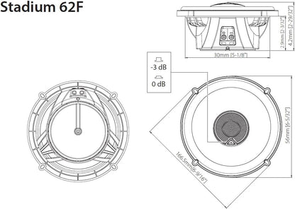 Stadium 62F 6.5 in / 16.5 Cm Haut-Parleur Coaxial 2 Voies Voiture | 85 W RMS / 255 W Max, 93 Db, 3 Ohm, 45 Hz-40 Khz Hi-Res - Woofer Fibre De Verre plus One - Tweeter Dôme Textile Edge-Driven
