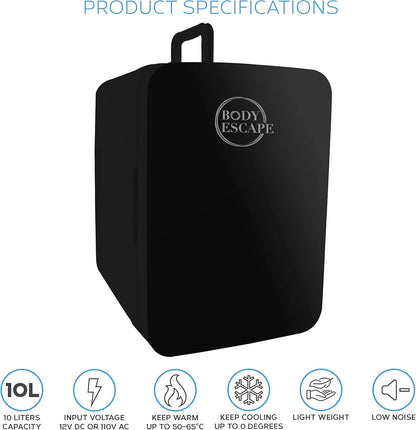 Body Escape Mini Réfrigérateur Pour Soins De La Peau Et Maquillage - Mini Réfrigérateurs Beauté À Porte En Verre - Réfrigérateur Portable, Compact, Et Silencieux Pour Le Maquillage - 10L - Noir