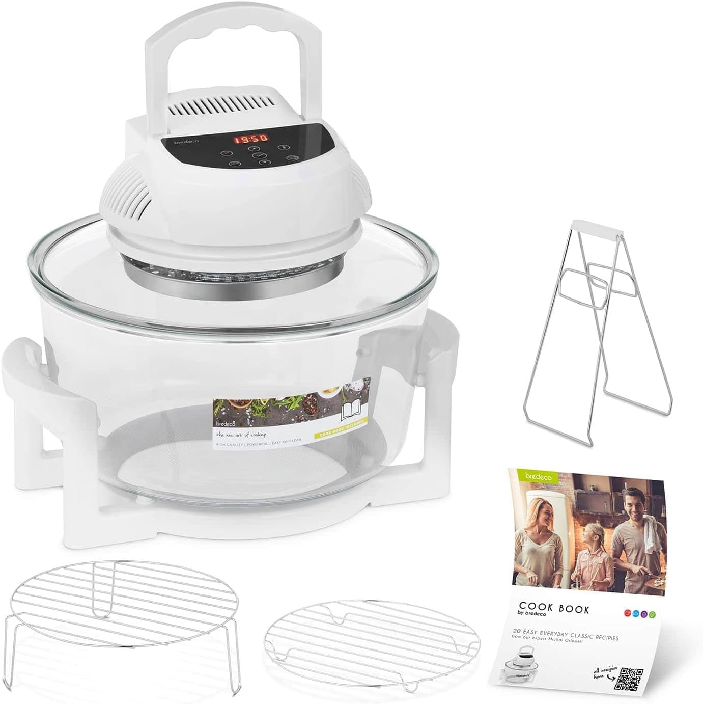 Bredeco Four Halogène Cyclone Cyclonique BCHO-17L-D (1400 W, 250 °C, 12+5 L, Récipient Ø 33,5 X 16,5 Cm, Avec Anneau D'Extension, Minuterie 180 Min)