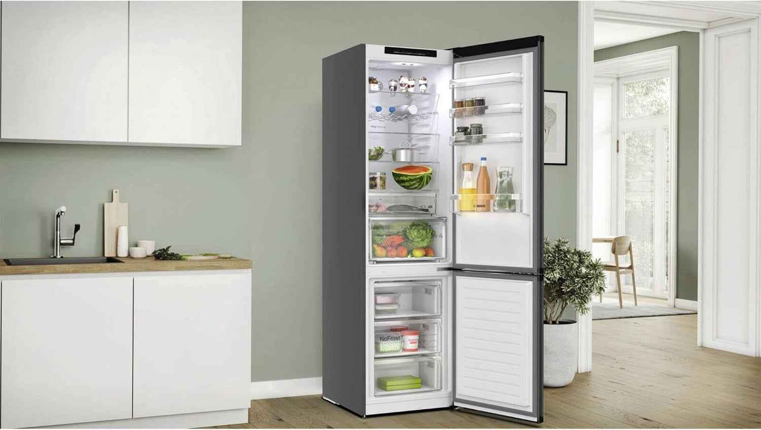 Bosch - KGN39OCAF - Série 4 - Réfrigérateur Avec Congélateur - 203 X 60 Cm - Réfrigérateur (260 L) + Congélateur (103 L) - Collection Green - Total Nofrost - Vitafresh XXL - Ajustement Parfait